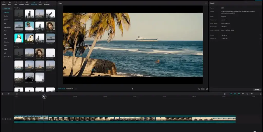 CapCut video editor on laptop