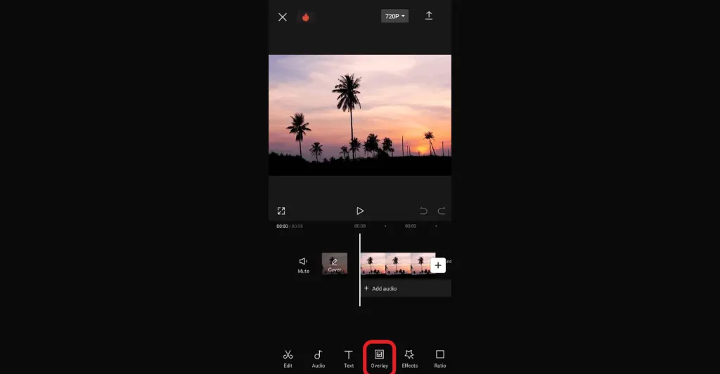 Tap on the overlay option to remove a green screen on CapCut