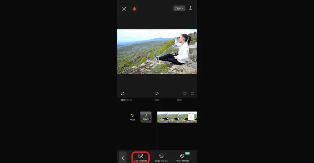 Tap video effects icon to blur a face on CapCut